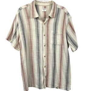 Hurley Button Up Shirt Cotton Gauze Surfer Short Sleeve Tan Beach Casual Size XL